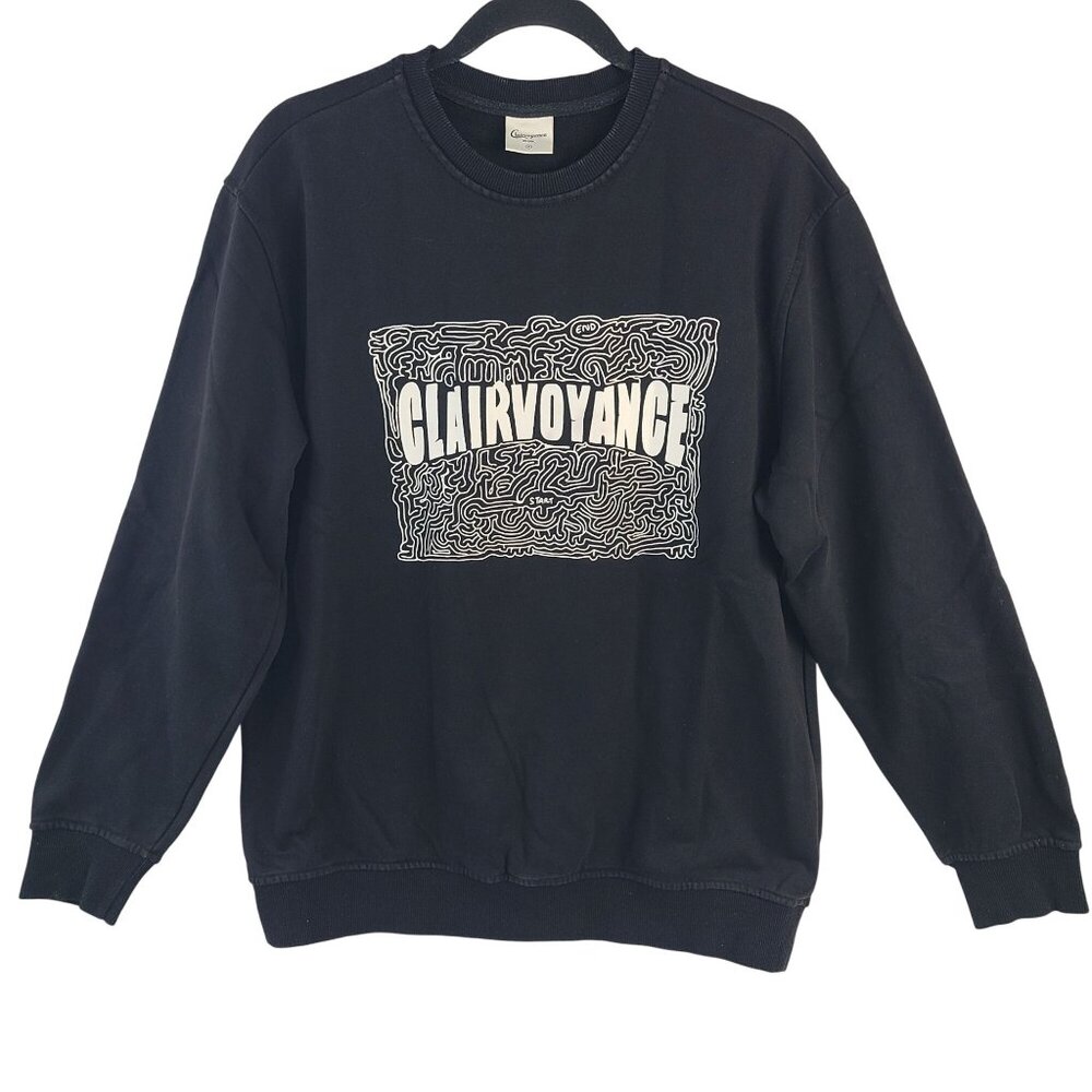 Clairvoyance Black Crewneck Sweatshirt With Graphic Design Sz Medium 100% Cotton